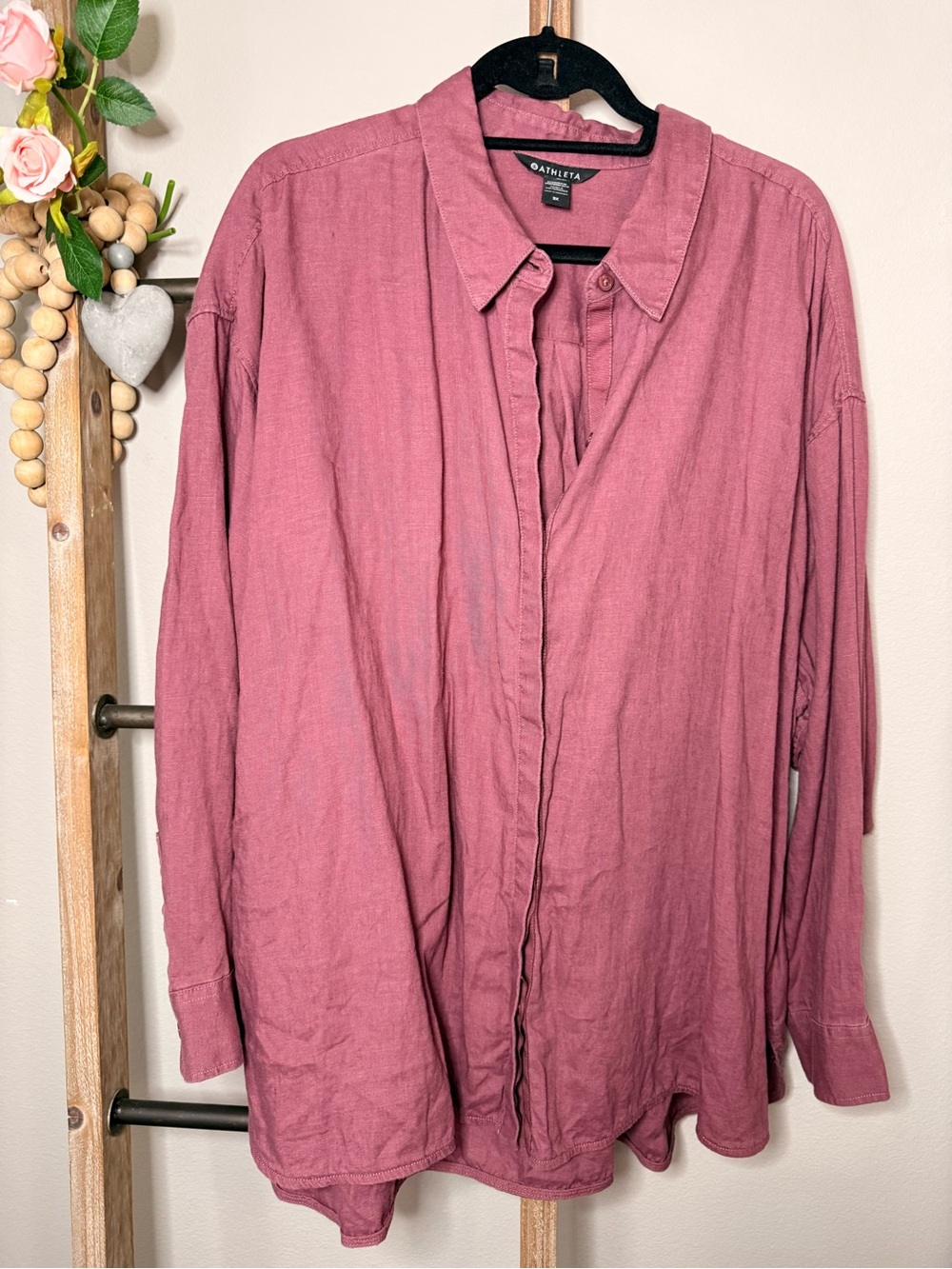Athleta Dusty Rose Linen Long Sleeve Casual Neutral Button-Up Shirt Size 3X - Picture 2 of 8
